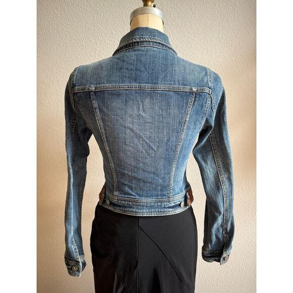 Pilcro & The Letterpress Anthropologie Jean Jacket Leather Size Small EUC - Picture 5 of 6